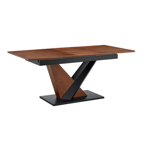 Modern Dark Walnut Dining Table MDF Wood Veneer Metal Legs