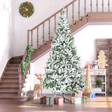 HOMCOM 9' Tall Unlit Snow Flocked Pine Artificial Christmas Tree with Realistic
