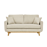 Beige Corduroy Upholstered Wooden Frame Loveseat with Arms and Toss Pillows, Wooden Legs, Durable Fabric, 65L x 31W x 33H Inches