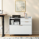 Mobile Office File Cabinet with Charging Station & Multi Drawers, Open Storage C