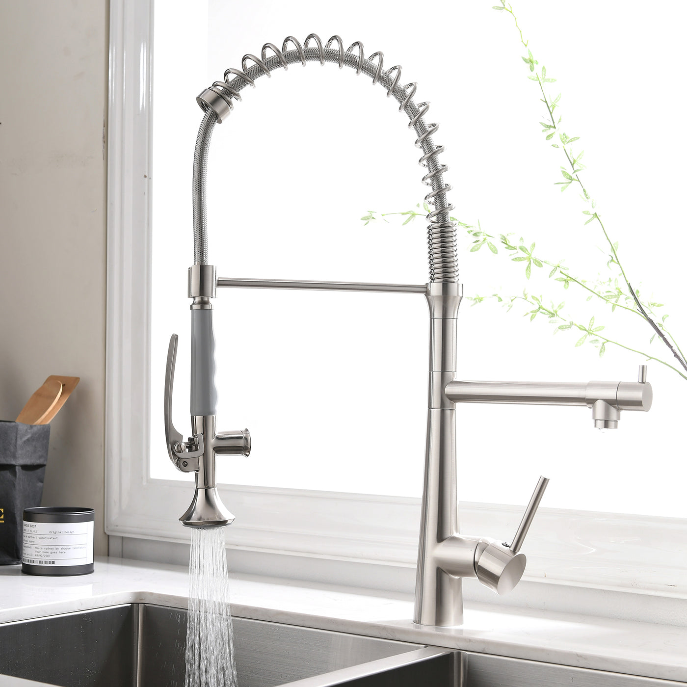 Brushed Nickel High Arc Pull Down Kitchen Faucet