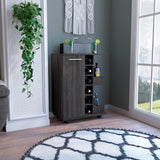 Espresso Bar Cart with Wine Rack, Door Cabinet, and Casters