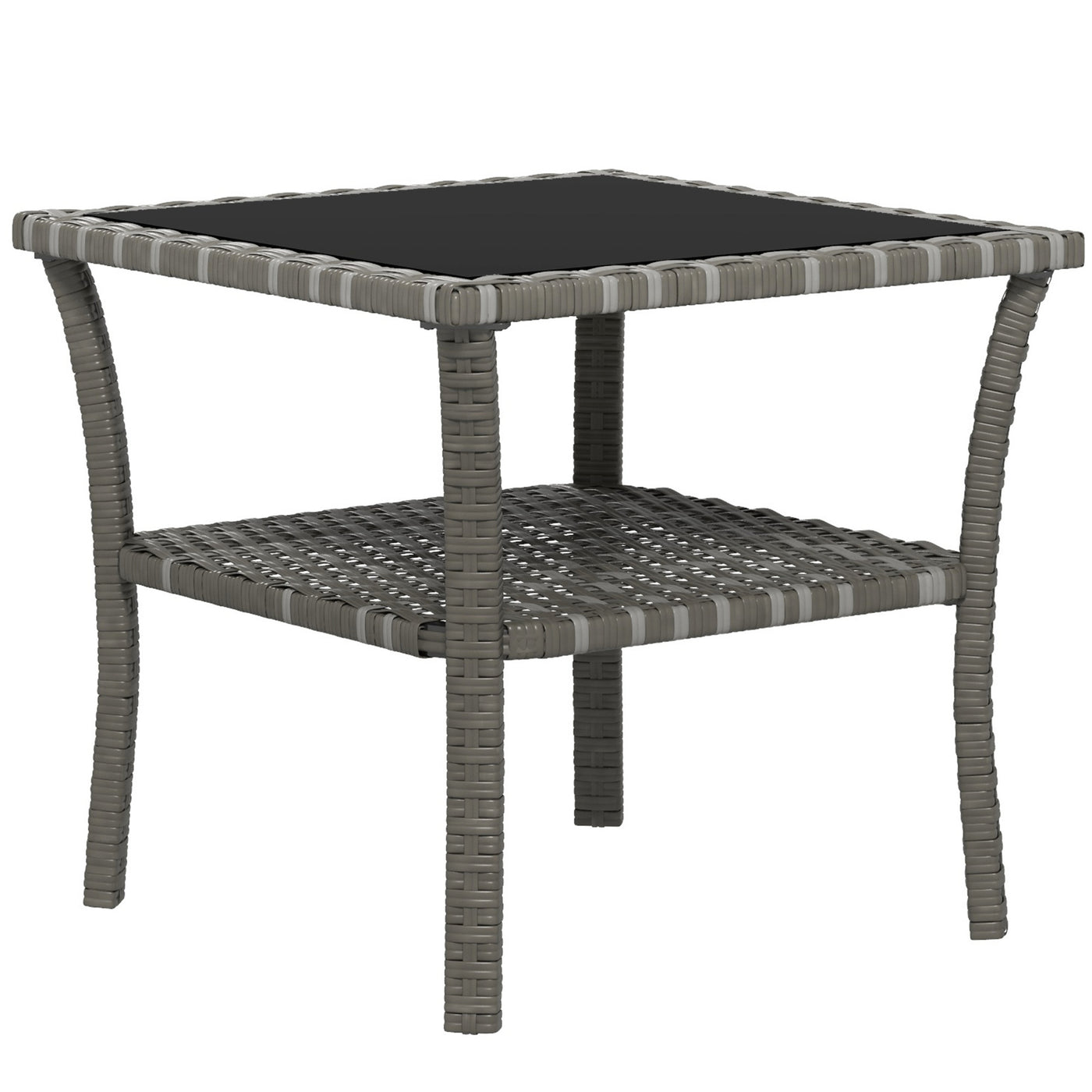 Rattan Side Table Outdoor End Table Storage Shelf Aluminum Frame