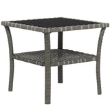 Rattan Side Table Outdoor End Table Storage Shelf Aluminum Frame
