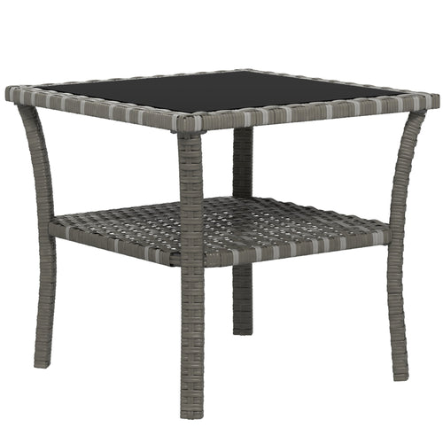 Rattan Side Table Outdoor End Table Storage Shelf Aluminum Frame
