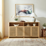 63" Mid Century Modern Rattan Sideboard Buffet Cabinet
