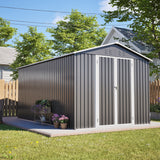 8x12 ft Metal Storage Shed Lockable Aluminum Frame Grey