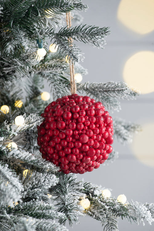 Red Berry Ball Christmas Ornaments, 6.5" Set of 3