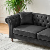 Chesterfield Faux Leather Sofa Black 66 Inch Roll Armrest