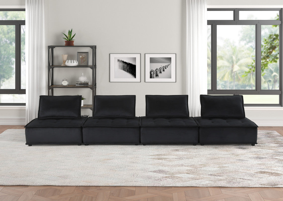Black Velvet 4-Seater Modular Sofa 160"W