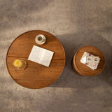 Round Engineered Wood Coffee Table with Storage Natural
