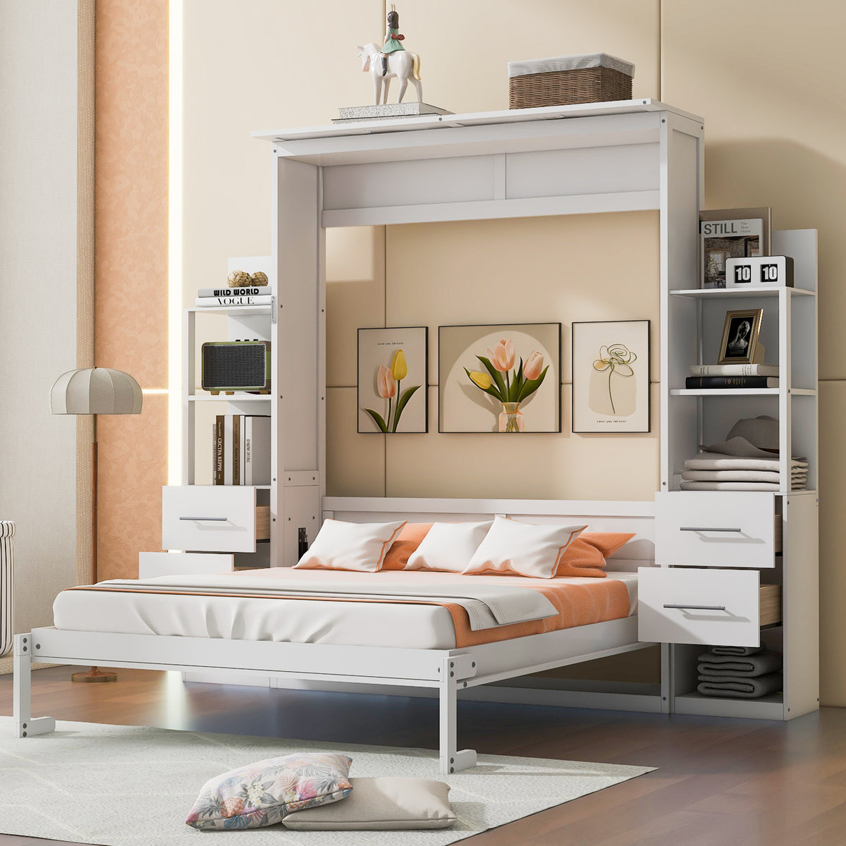 Queen Engineered Wood Murphy Bed White