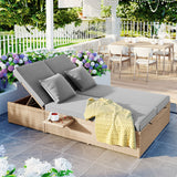 Outdoor Double Sunbed, Wicker Rattan Patio Reclining Chairs with Adjustable