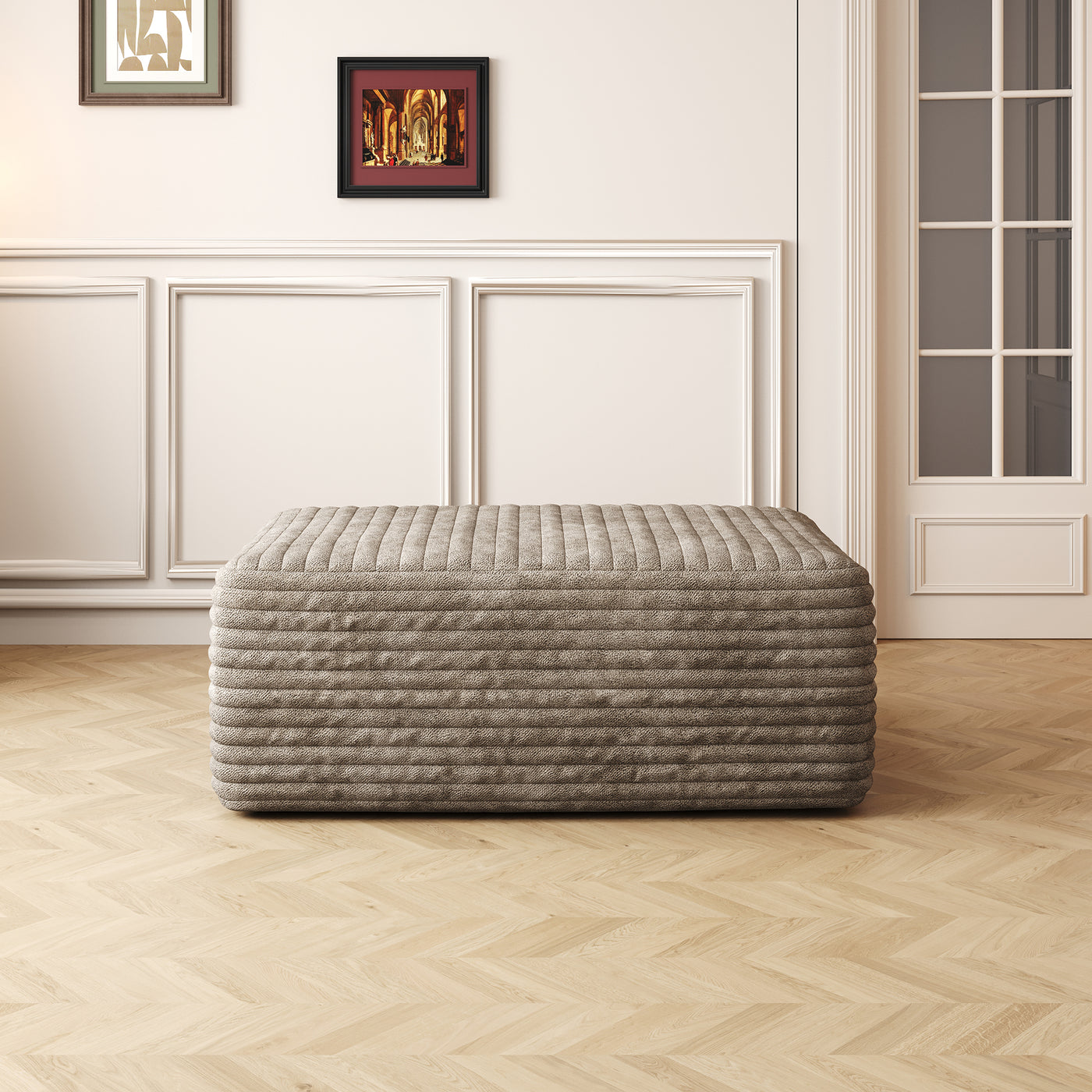 37.40' Sofa Ottoman, No Assembly Required, Camel Plush Corduroy Fabric