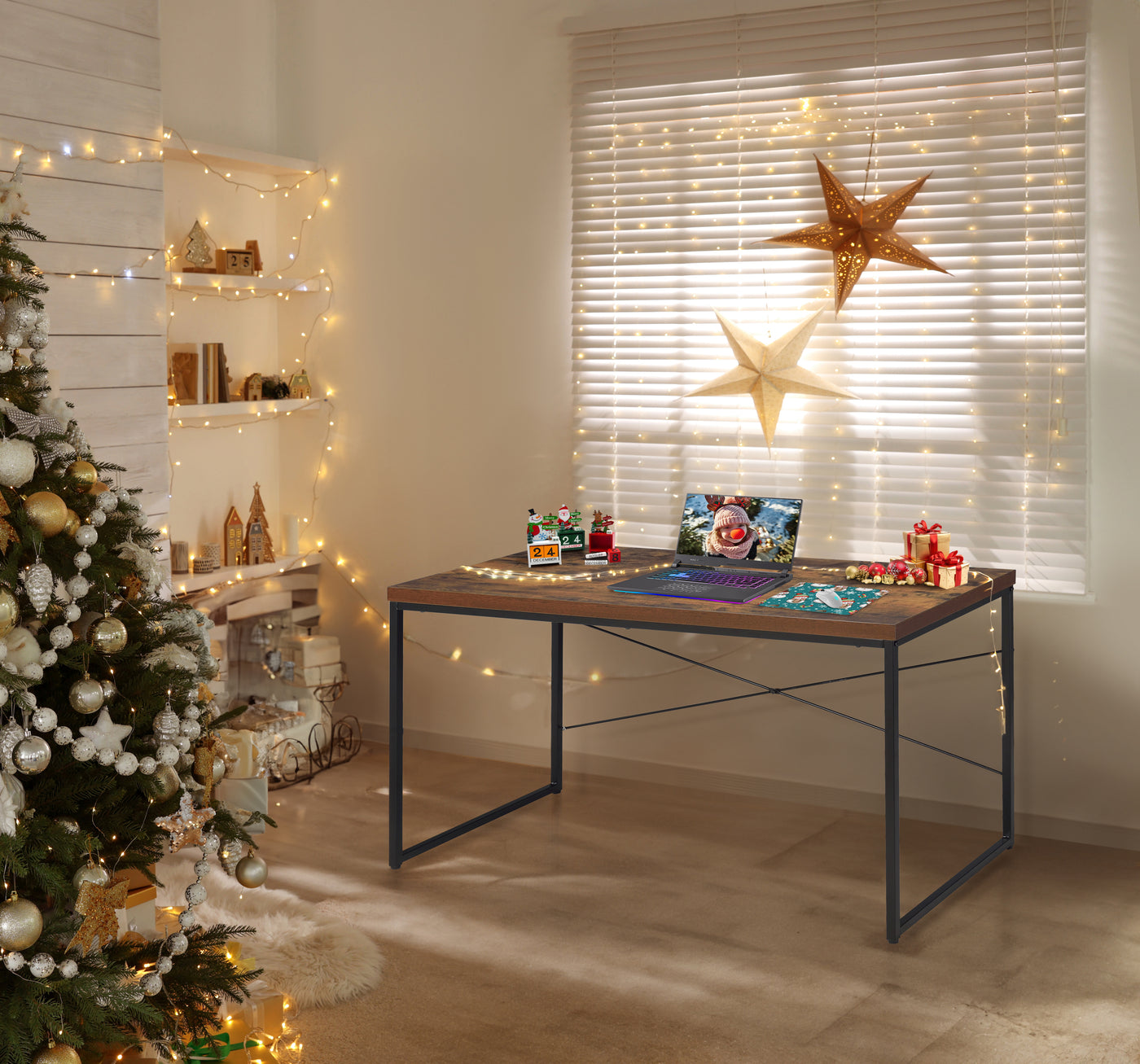 Bob Weathered Oak & Black Writing Desk with Metal Legs
