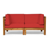 2-Piece Love Seat Set with Water-Resistant Cushions, Red, Acacia Wood Frame,