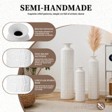 3-Piece Modern Metal Floor Vase Set, Textured White, 33.46" 25.59" 19.69" Tall