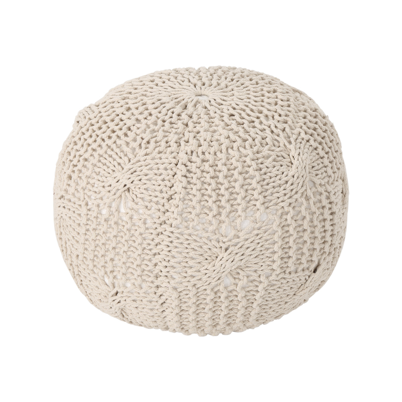 Bordeaux Knitted Cotton Round Pouf Ottoman 20x20