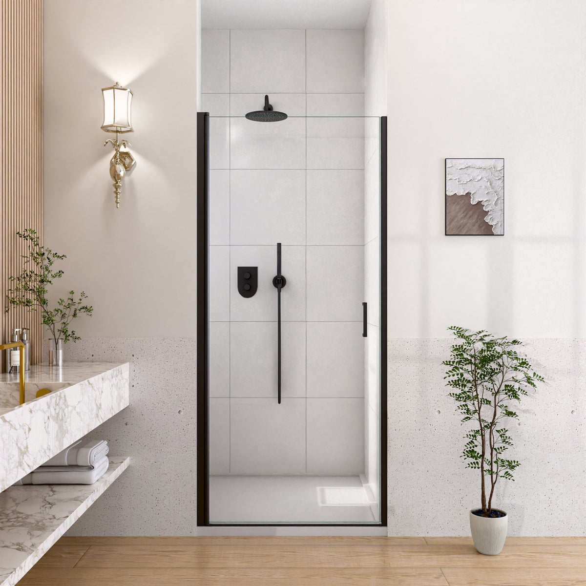 30" W x 72" H Semi-Frameless Circular Pivot Shower Door in Matte Black