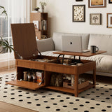 U-Can Lift-Top Coffee Table Hidden Compartment Brown
