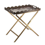 Brown MDF Side Table with Swan Motif Iron Base 23.5x15.5x24