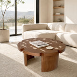 Round Engineered Wood Coffee Table Brown/Yellow