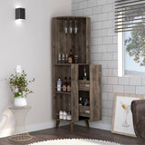 Corner Bar Cabinet - Dark Brown - Drawer, Shelves & Cup Rack