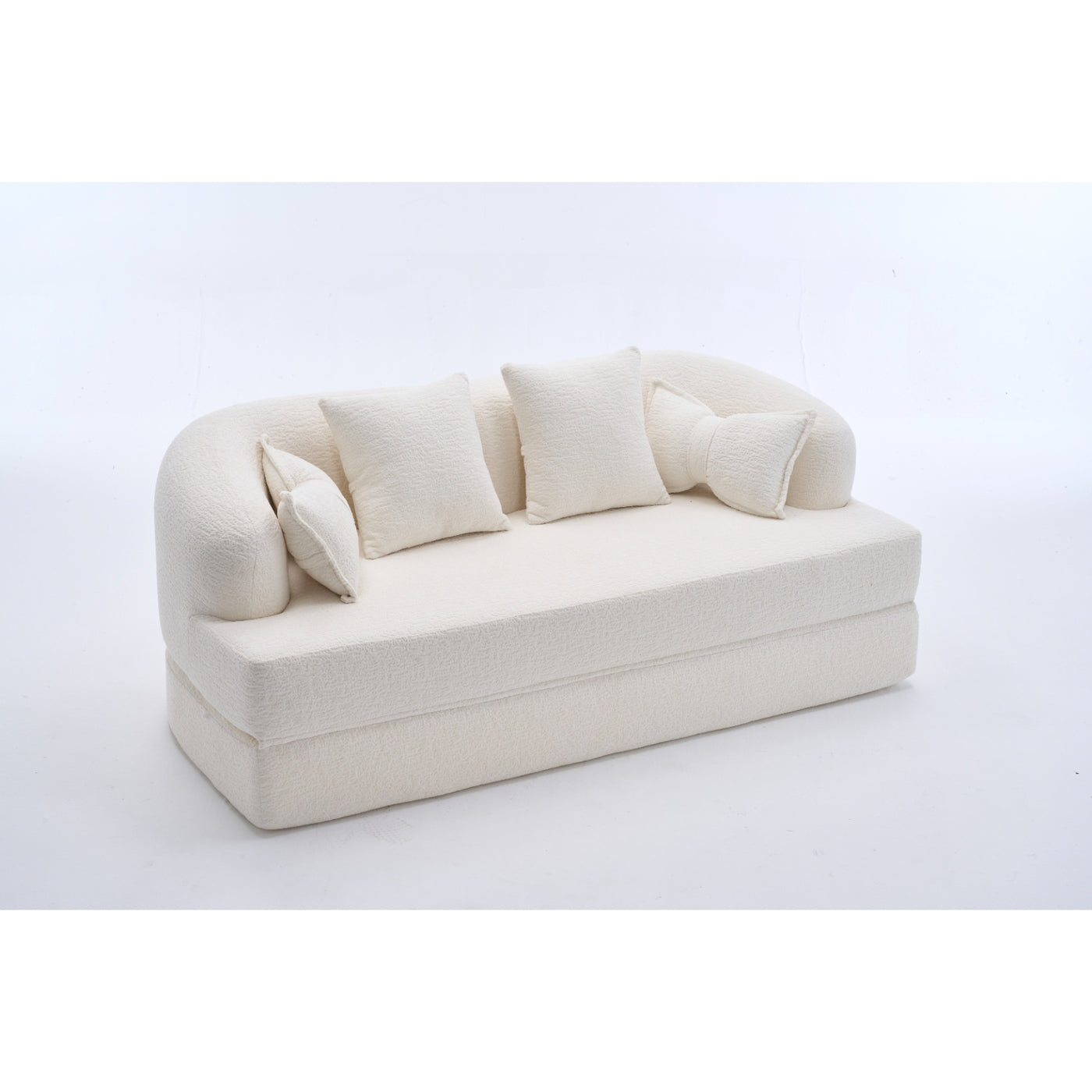 70" Foldable Sofa Bed Convertible Sleeper Milk White Chenille