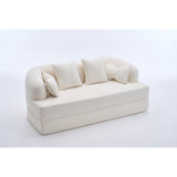 70" Foldable Sofa Bed Convertible Sleeper Milk White Chenille