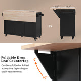 K&K 56.5'' Kitchen Island with Drop Leaf, Power Outlet, Embossed Vertical Stripe