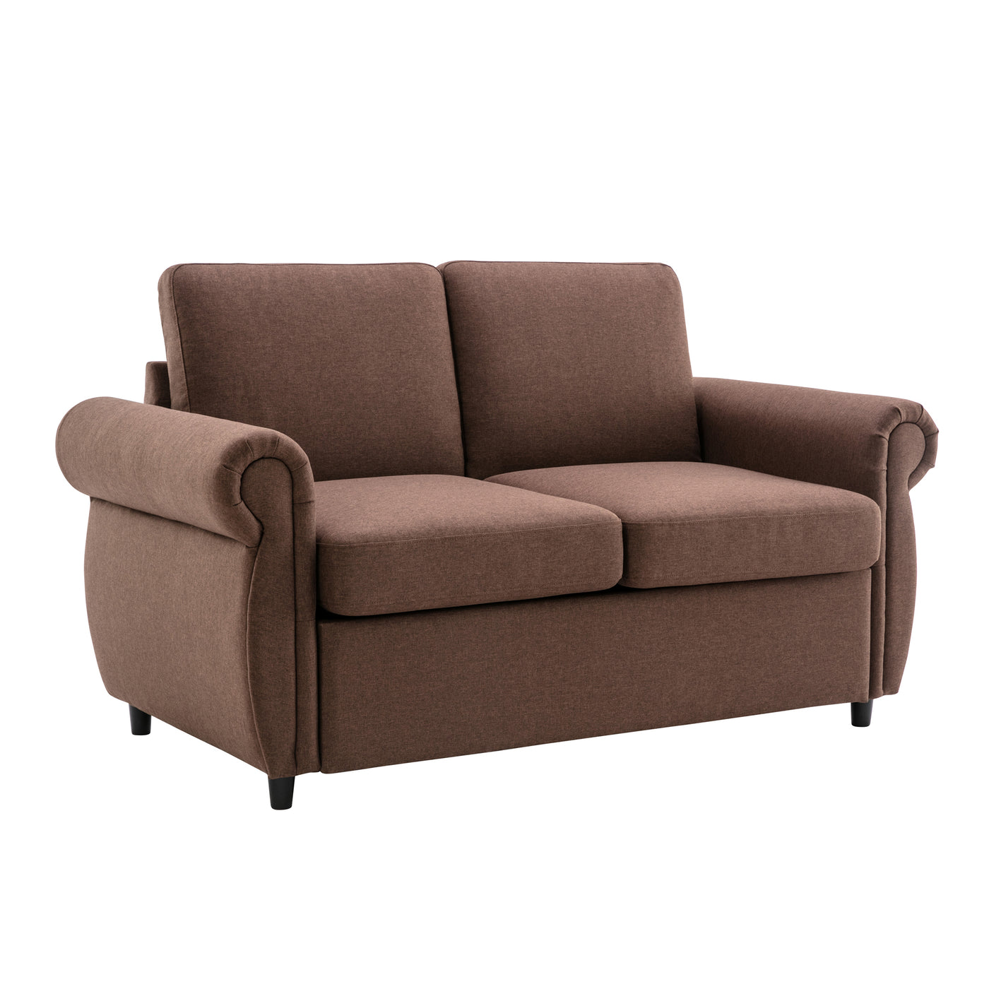Twin Size Pull Out Sofa Bed Loveseat Sleeper Memory Mattress USB Brown