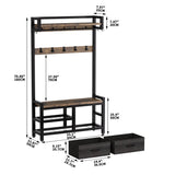 33.1" Wide Hall Tree with 2 Movable Drawers, Shoe Storage, Shelves