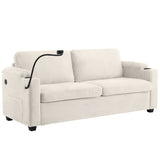 Beige Corduroy Sleeper Sofa Loveseat Full Mattress USB