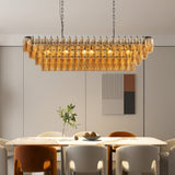 Chandelier Rectangle Black 12-Light 4-Tier Smoke Glass 54 In Farmhouse