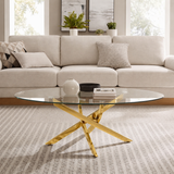 Oval Glass Dining Table Gold 39"