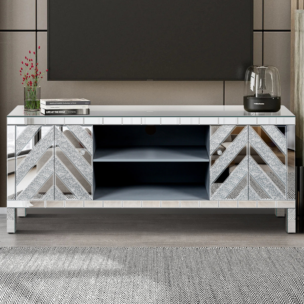 Engineered Wood TV Stand Silver 51"