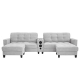 Sectional Sofa U-Shape Chenille Light Gray 6 Seat Bluetooth 126 In