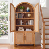 71" Tall Arched Cabinet with Rattan Doors & Adjustable Shelves