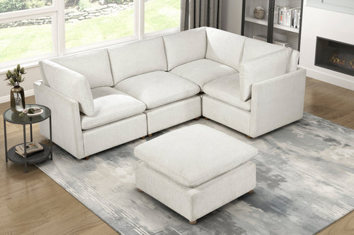 Modern Beige Fabric 5-Piece Modular Sectional with Ottoman