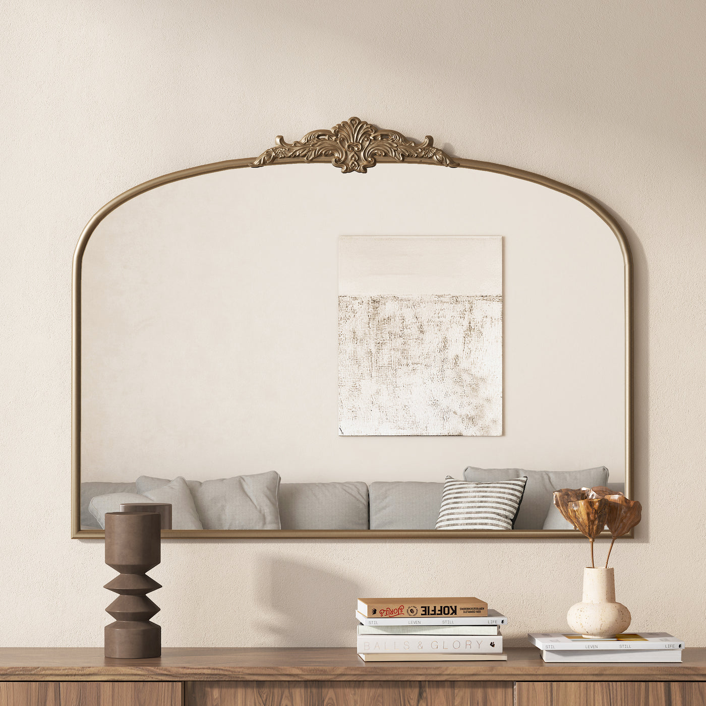 Vintage Arched Gold Mirror 40x30 Brass Baroque Frame