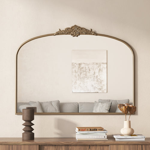 Vintage Arched Gold Mirror 40x30 Brass Baroque Frame