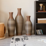 Hand-Woven PVC Rattan Vases, Set of 3 Brown Decorative Floor Vases