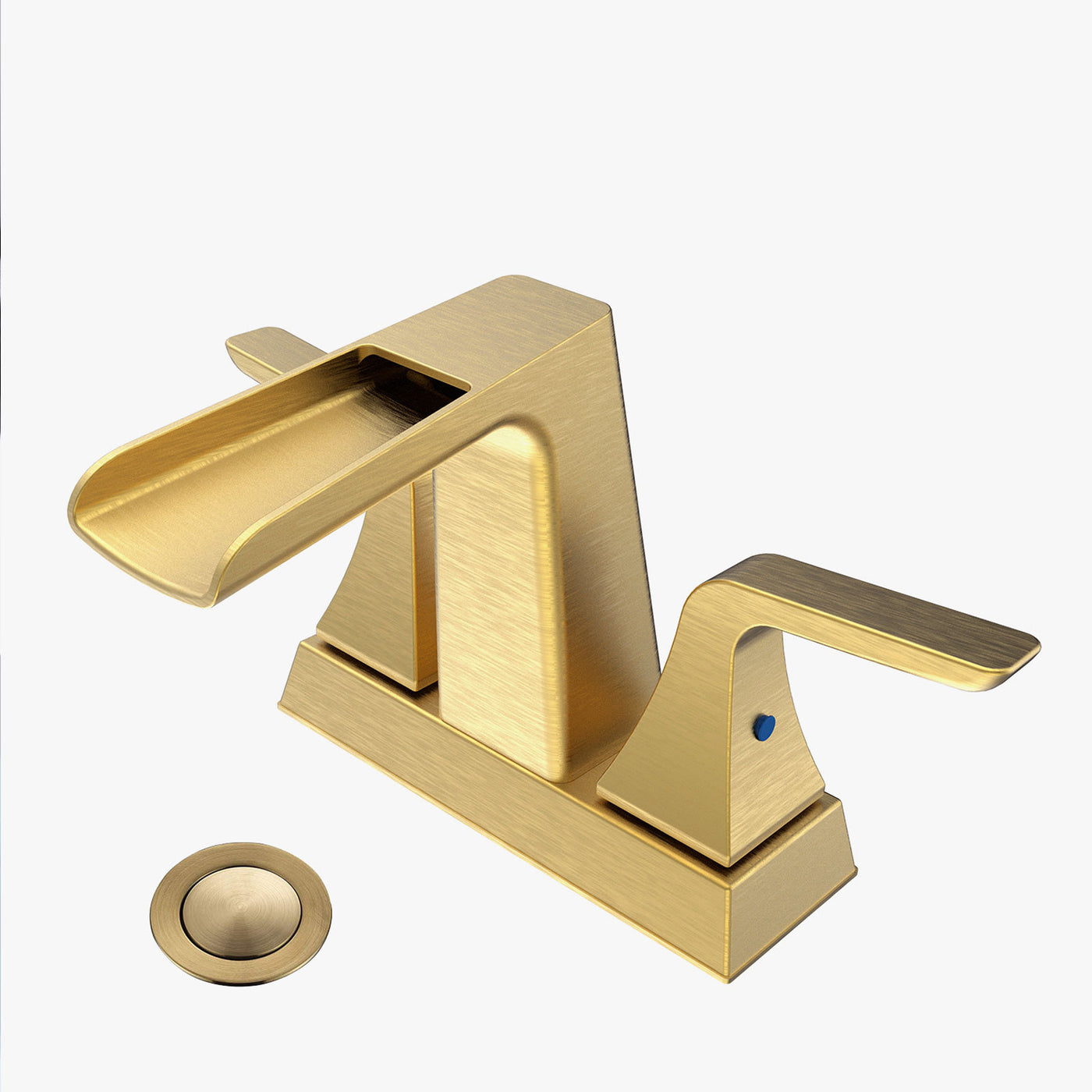 4 Inch Centerset Two Handle Waterfall Bathroom Sink Faucet Brushed Gold