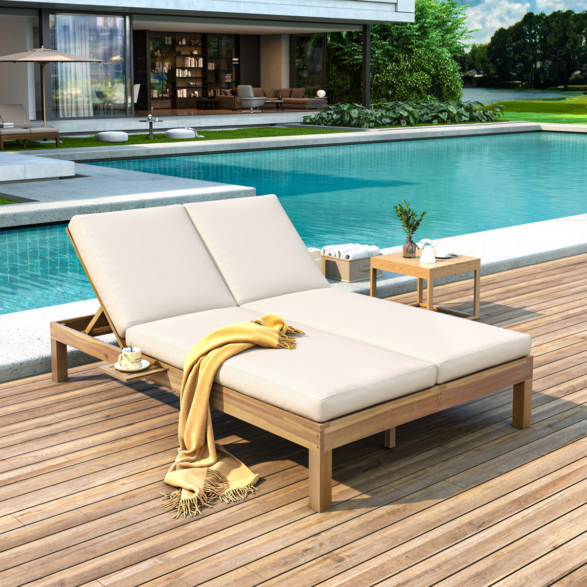 Outdoor Chaise Lounge Chair Acacia Wood Light Teak