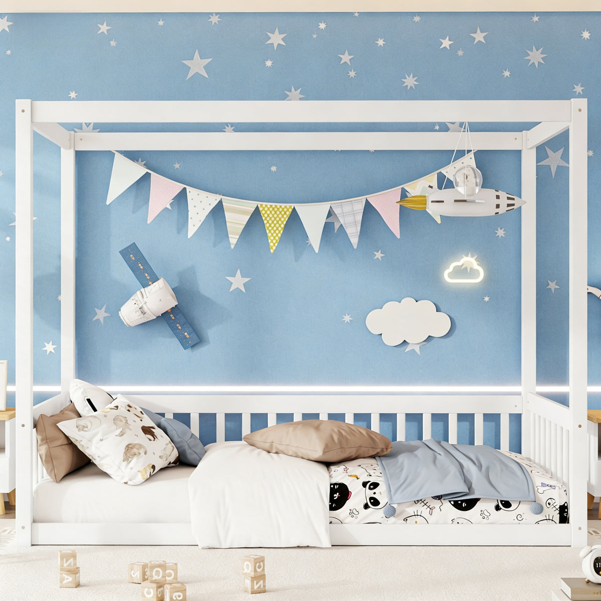 Twin Rubberwood Canopy Bed White