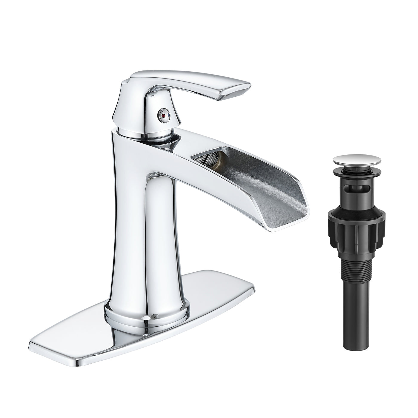 Chrome Waterfall Single Handle Bathroom Faucet Pop-Up Drain