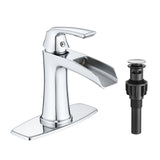 Chrome Waterfall Single Handle Bathroom Faucet Pop-Up Drain