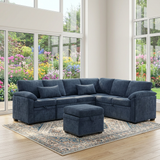 97" L-Shaped Sectional Sofa Bed with Storage Ottoman Dark Blue