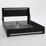 Full Upholstered Platform Bed with Headboard Black