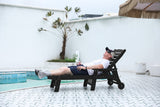 Chaise Lounge HDPE Wood Texture Black 5 Position Cup Holder 400 LB